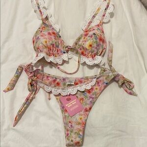 Strawberry Milk Mob Floral Lace Bikini